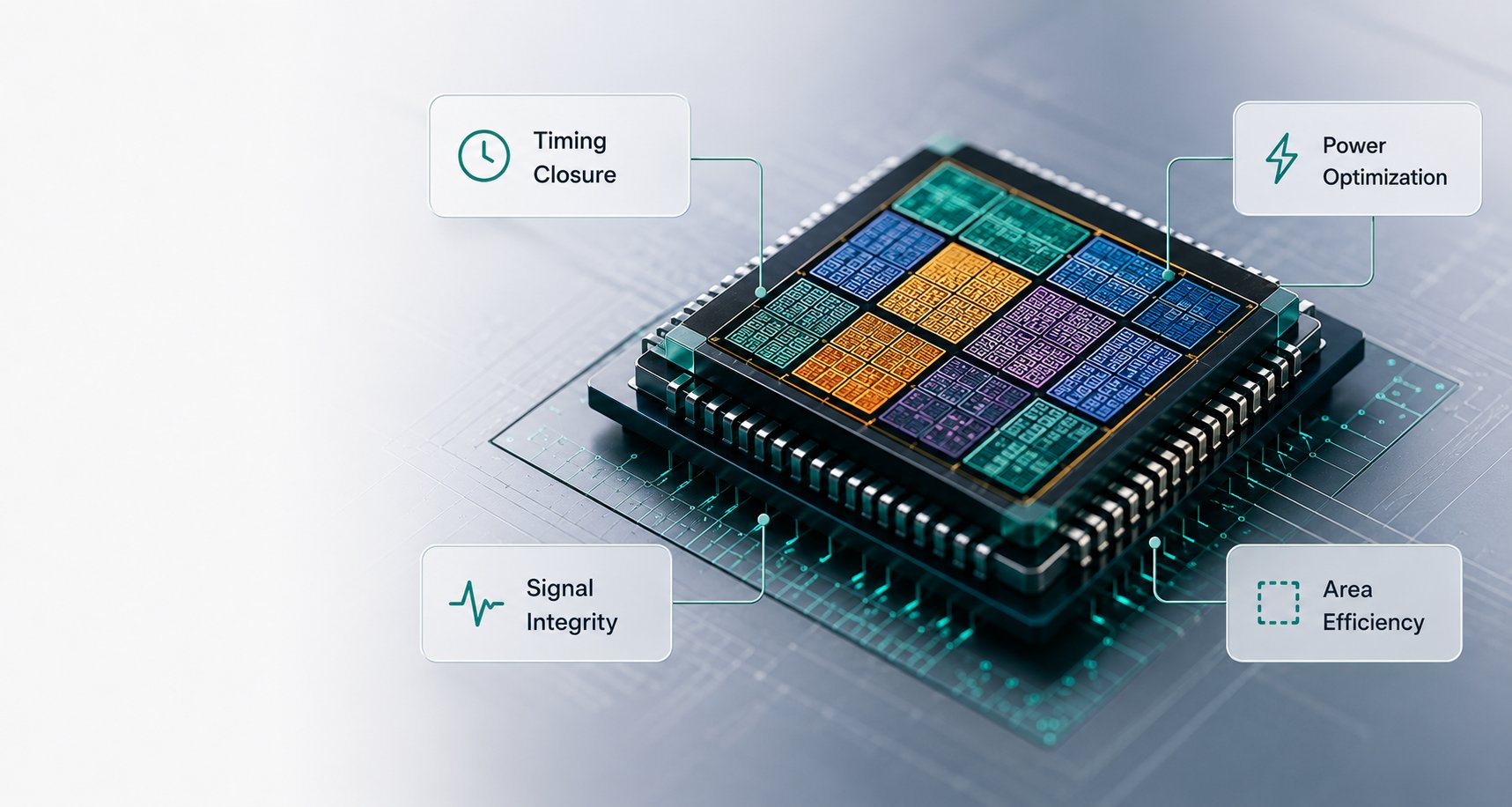 Chip design visualization representing Physical Design services